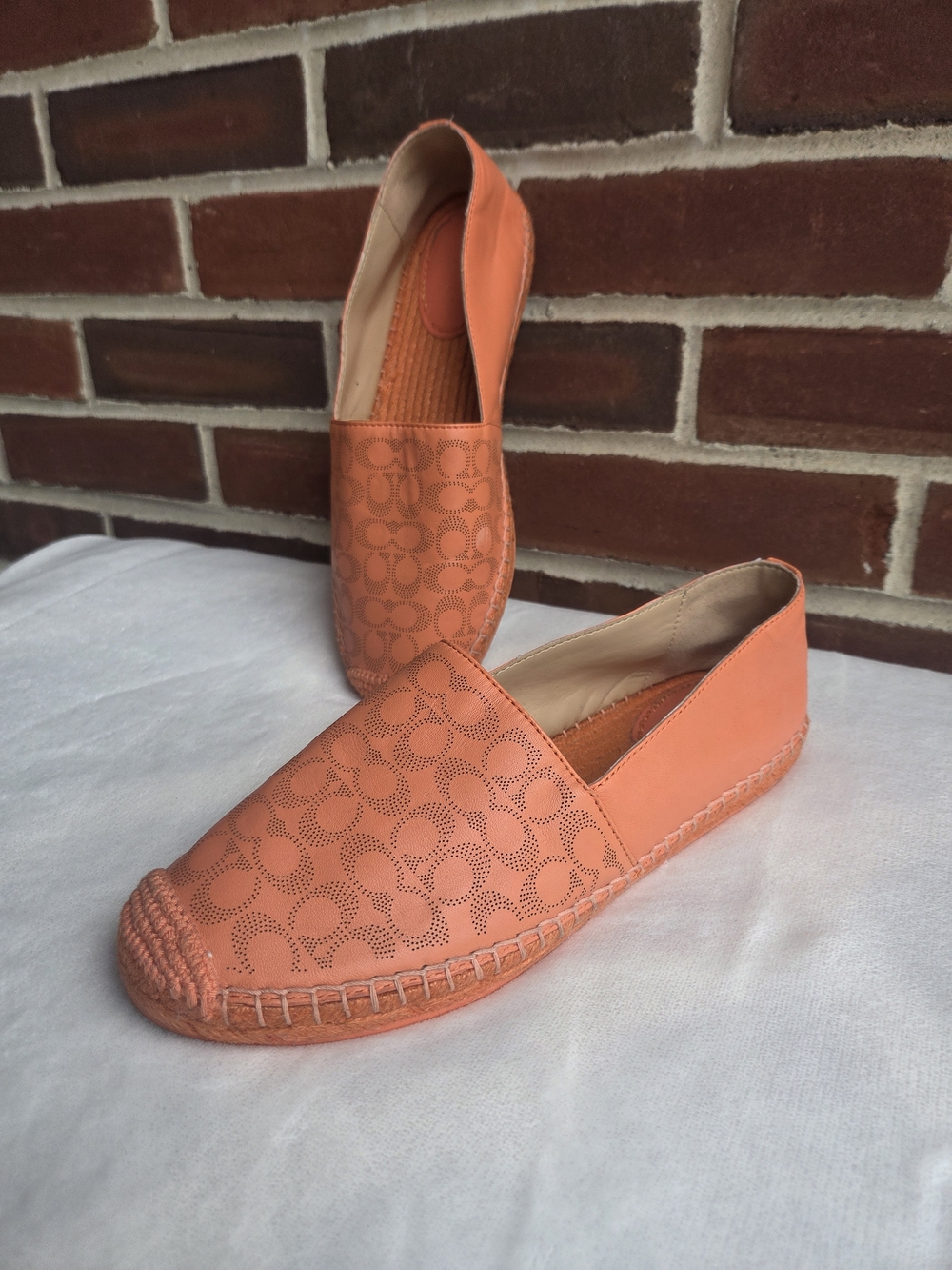 Coach Carley Tangerine Leather Signature Espadrille Flats Women’s US 8